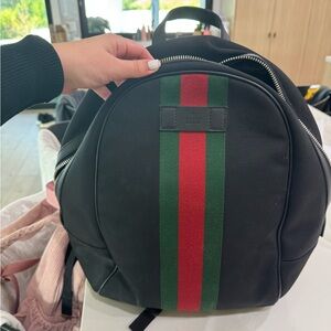 Gucci Black Backpack with Red and Green Accents